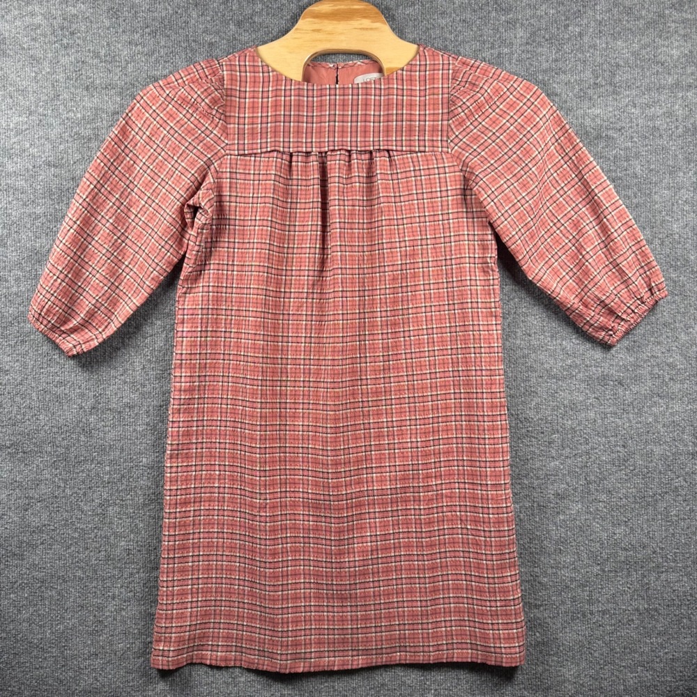 Loft Small Plaid Seersucker Shift Dress 3/4 Sleeve Lined Cottagecore Prairiecore